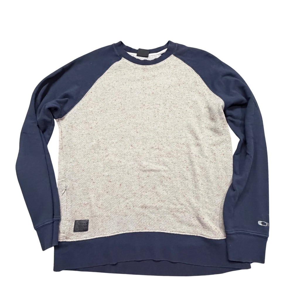 Oakley‎ Mens Raglan Sweatshirt Grey Fleck Navy Blue Crewneck Pullover Large